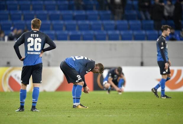 After the match disappointment at Hoffenheim David Otto TSG 1899 Hoffenheim Meris Skenderovic TSG 1899 Hoffenheim TSG 1899 Hoffenheim vs PFC Ludogorets Razgrad Europe League 07 12 2017 TSG 1899 Hoffenheim vs PFC Ludogorets Razgrad