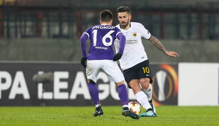 SOCCER - EL, A.Wien vs Athen VIENNA,AUSTRIA,07.DEC.17 - SOCCER - UEFA Europa League, FK Austria Wien vs AEK Athen. Image shows Dominik Prokop (A.Wien) and Marko Livaja (Athen). GEPAxpictures xPhilippxBrem