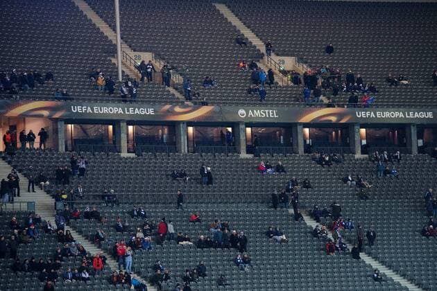171207 Little crowd in the arena for the football match in the Europa League between Hertha Berlin and Östersund on December 7, 2017 in Berlin  Copyright: PETTERxARVIDSON BB171207PA043