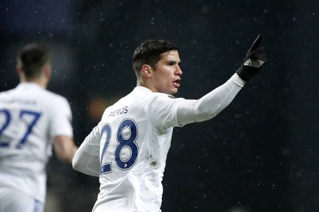 Fußball, EL, FC Kopenhagen - FC Sheriff Tiraspol FC Kobenhavns Pieros Sotiriou jubler efter sin scoring til 1-0, torsdag aften i Europa League-kampen i Parken i Kobenhavn. Polfoto_73212027  Copyright: JensxDresling