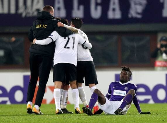 SOCCER - EL, A.Wien vs Athen VIENNA,AUSTRIA,07.DEC.17 - SOCCER - UEFA Europa League, FK Austria Wien vs AEK Athen. Image shows the disappointment of Abdul Kadiri Mohammed (A.Wien). GEPAxpictures xChristianxOrt