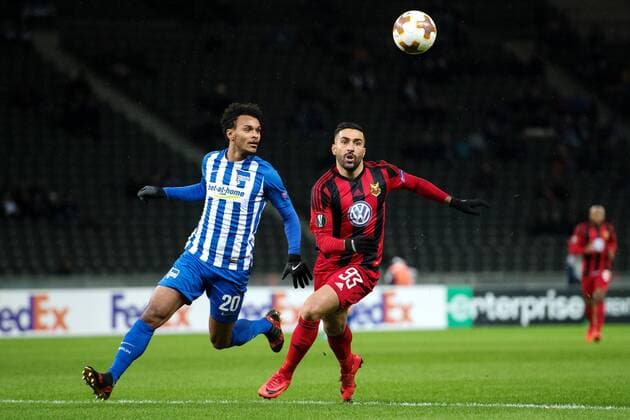 171207 Östersund Saman Ghoddos and Hertha Berlins Valentino Lazaro during the football match in the European League between Hertha Berlin and Östersund on December 7, 2017 in Berlin  Copyright: PETTERxARVIDSON BB171207PA051