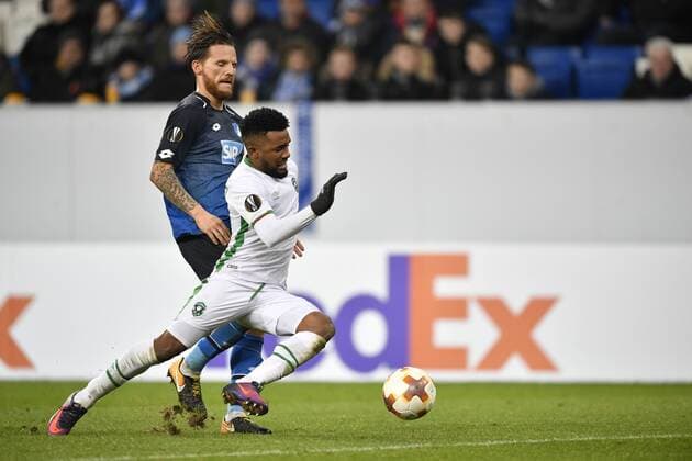 Duel action Eugen Polanski TSG 1899 Hoffenheim v Natanael PFC Ludogorets Razgrad TSG 1899 Hoffenheim vs PFC Ludogorets Razgrad Europa League 07 12 2017 TSG 1899 Hoffenheim vs PFC Ludogorets Razgrad