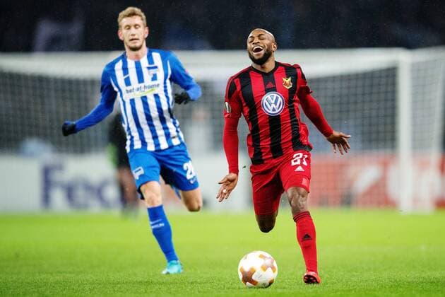 171207 Östersund Fouad Bachirou reacts during the football match in the Europa League between Hertha Berlin and Östersund on December 7, 2017 in Berlin  Copyright: PETTERxARVIDSON BB171207PA056