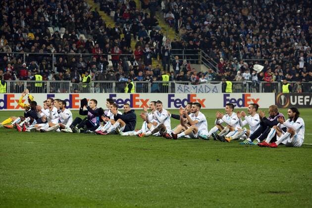 Fußball, EL, HNK Rijeka - AC Mailand UEFA Rijeka vs Milan - Rijeka, Croatia 07.12.2017., Rijeka, Croatia - UEFA Europa league, group D, round 6., HNK Rijeka - AC Milan. HNK Rijeka team after match.  GoranxKovacic PIXSELL