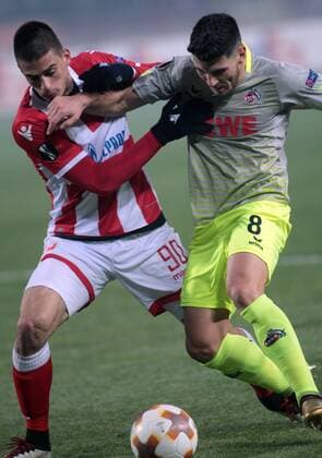 Fußball, EL, Roter Stern Belgrad - 1. FC Köln SOCCER - EL, Crvena Zvezda vs Kaln BELGRADE,SERBIA,07.DEC.17 - SOCCER - UEFA Europa League, FK Crvena Zvezda vs 1. FC Kaln. Image shows Vujadin Savic (Belgrade) and Milos Jojic (Kaln). GEPAxpictures xAleksandarxDjorovic