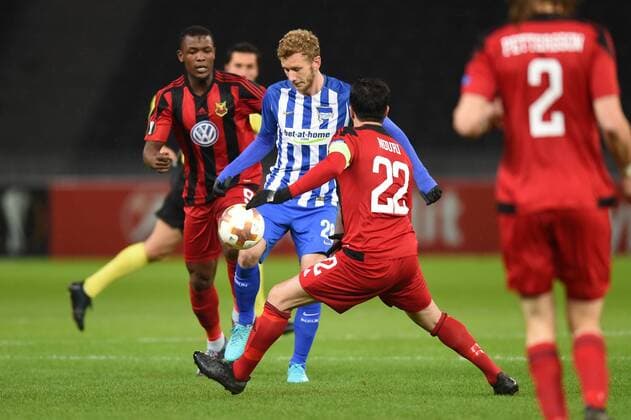 Soccer Men Season 2017 2018 UEFA Europa League Group J 6 Gameday in Berlin Hertha BSC Östersunds FK Alhaji Gero Nr 9 Östersunds FK Fabian Lustenberger Nr 28 Hertha BSC Brwa Nouri Nr 22 Östersunds FK 07 12 17 Copyright: xMichaelxHundtx xMatthiasxKochx