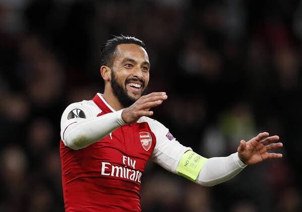Arsenal s Theo Walcott celebrates scoring his sides second goal during the Europa League Group H match at The Emirates Stadium, London. Picture date: December 7th 2017. Picture credit should read: David Klein Sportimage EDITORIAL USE ONLY. No use with unauthorised audio, video, data, fixture lists, club league logos or live services. Online in-match use limited to 120 images, no video emulation. No use in betting, games or single club league player publications.