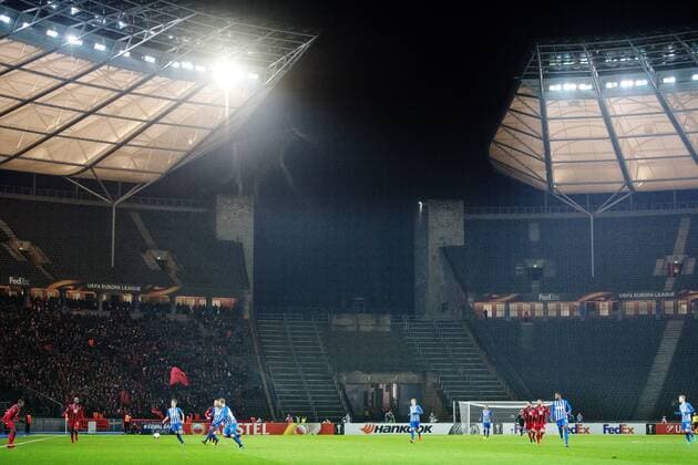 171207 Östersund supporters left and empty standers on the right during the football match in the Europa League between Hertha Berlin and Östersund on December 7, 2017 in Berlin  Copyright: PETTERxARVIDSON BB171207PA072