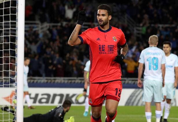 Fußball, EL, Real Sociedad San Sebastian - Zenit Moskau Real Sociedad s Brazilian striker Willian Jose jubilates a goal during the UEFA Europa League 6th round groups phase match between Real Sociedad and Zenit Saint Petersburg at the Anata stadium in San Sebastian, Basque Country, Spain, 07 December 2017. Real Sociedad vs. Zenit !ACHTUNG: NUR REDAKTIONELLE NUTZUNG!  Copyright: xJavierxEtxezarretax SSB025 20171207-636482827539600492
