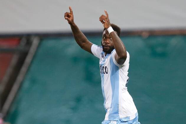 Lazio s Felipe Caicedo celebrates after scoring during a soccer game between Belgian club SV Zulte Waregem and Italian club Societa Sportiva Lazio, the sixth and last match of the group stage (Group K) of the UEFA Europa League competition, Thursday 07 December 2017 in Waregem. BRUNOxFAHY  x05215225x