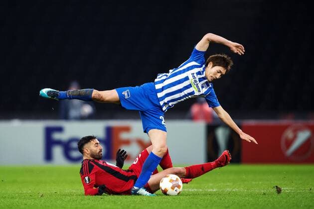 171207 Hertha Berlin Genki Haraguchi and Östersund Saman Ghoddos during the football match in the European League between Hertha Berlin and Östersund on December 7, 2017 in Berlin  Copyright: PETTERxARVIDSON BB171207PA084