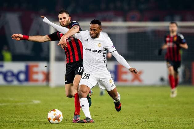 171207 Tigran Barseghyan or FK Vardar and Samuel Adegbenro of Rosenborg during the Europe League match between FK Vardar and Rosenborg on December 7, 2017 in Skopje Photo Jon Olav Nesvold BILDBYR N Code JE 160096  Copyright: JONxOLAVxNESVOLD BB171207ZE015
