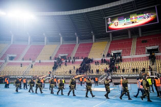 171207 Police after the Europa League match between FK Vardar and Rosenborg on December 7, 2017 in Skopje Photo Jon Olav Nesvold BILDBYR N Code JE 160096  Copyright: JONxOLAVxNESVOLD BB171207ZQ011