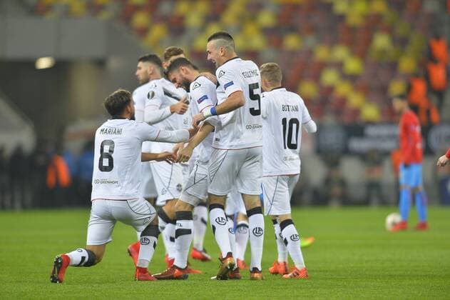 December 7, 2017 - Bucharest, Romania - Energy Investment Lugano s players celebrates after Fabio Daprela scored the 0-1 against of Steaua Bucharest during the UEFA Europa League group G football match FCSB Steaua Bucuresti vs Energy Investments Lugano, on December 7, 2017 in Bucharest, Romania. Steaua Bucuresti v FC Lugano - UEFA Europa League  - ZUMAn230 20171207_zaa_n230_285 Copyright: xAlexxNicodimx