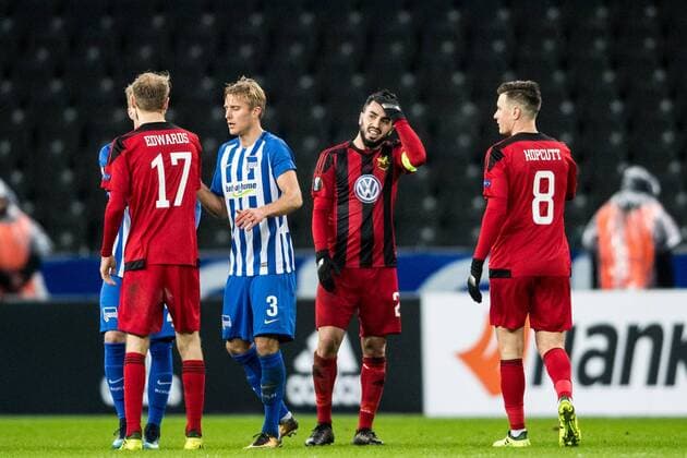 171207 Östersund Brwa Nouri mumps after the football match in the Europa League between Hertha Berlin and Östersund on December 7, 2017 in Berlin  Copyright: PETTERxARVIDSON BB171207PA159