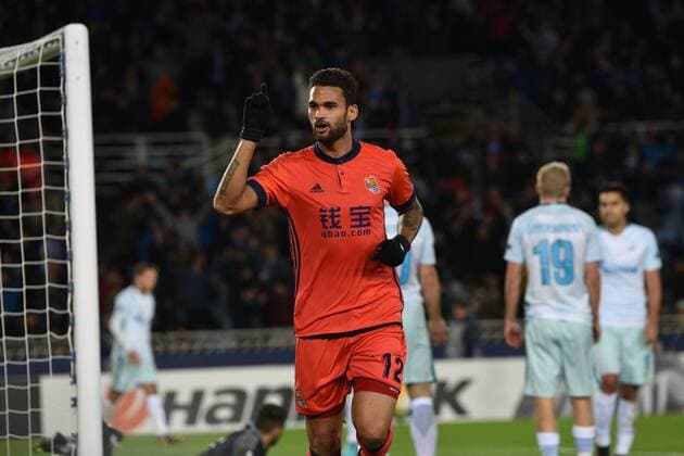December 7, 2017 - San Sebastian, Guipuzcoa, Spain - Willian Jose of Real Sociedad celebrates with teammates after scoring during the UEFA Europa League Group L football match between Real Sociedad and Zenit at the Anata Stadium, on 7 December 2017 in San Sebastian, Spain Real Sociedad v Zenit St. Petersburg - UEFA Europa League  - ZUMAn230 20171207_zaa_n230_539 Copyright: xJosexIgnacioxUnanuex