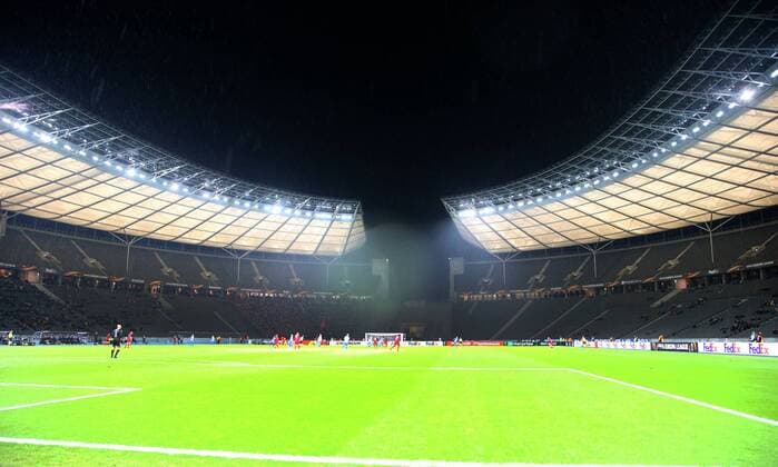 GER Europa League Hertha BSC VS Astersund FK 07 12 2017 OLympiastadion Berlin GER Europa League Hertha BSC VS Astersund FK im Bild Olympic Stadium in the rain is empty nordphotox xEngler nph00076