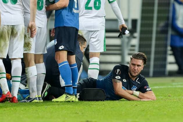 Sinsheim Germany 07 12 2017 UEFA Europa League 2017 18 Season Group Stage Group C 6 Matchday TSG 1899 Hoffenheim PFC Ludogorets 1945 Ermin Bicakcic TSG on the ground DeFodi507