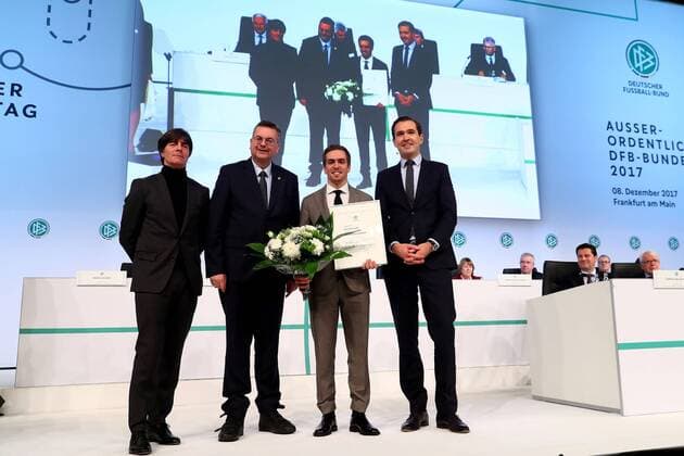 08 12 2017 xfux Football DFB Extraordinary DFB Bundestag 2017 emspor vl Former German national player Joachim Loew L and DFB general secretary Dr Friedrich Curtius R during the Extraordinary DFB Bundestag at Messe Frankfurt on December 8 2017 in Frankfurt Germany Frankfurt am Main
