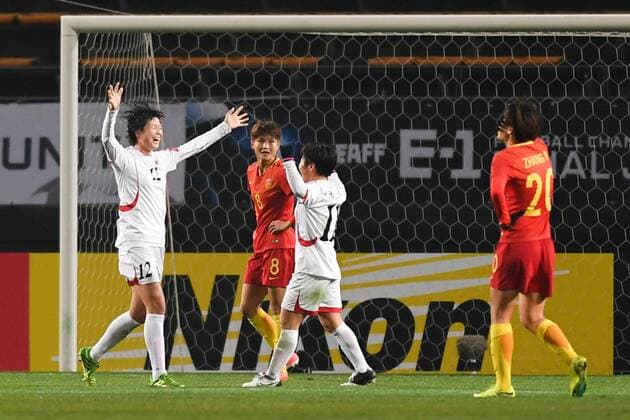 CHIBA, JAPAN - DECEMBER 08: Kim Yun Mi 12 of North Korea celebrates with team mates after scoring a goal during the EAFF E-1 Women s Football Championship between China and North Korea at Fukuda Denshi Arena on December 8, 2017 in Chiba, Japan.  Copyright: xVCGx CFP111140214110 
