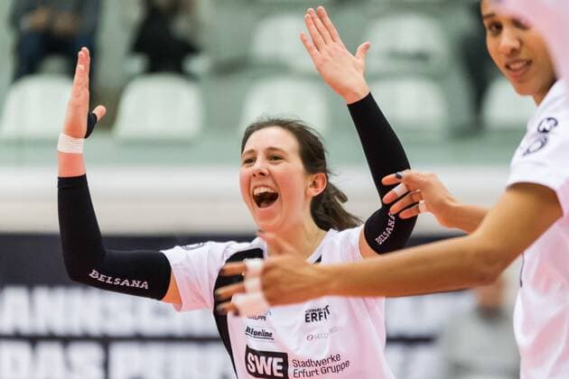 Paula Reinisch Black White Erfurt 4 cheers Volleyball 1 Bundesliga Women Black White Erfurt VfB 91 Suhl Lotto Thuringia xprx