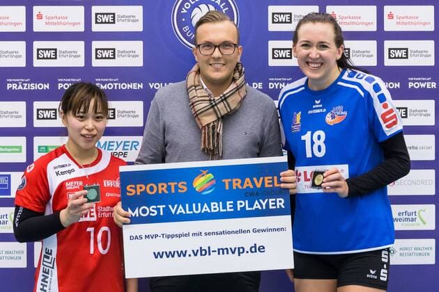 Best Players of the Match v li An Saita Black White Erfurt 10 Libero Krista Marie DeGeest VfB Suhl 18 Most Valuable Player Volleyball 1 Bundesliga Women Black White Erfurt VfB 91 Suhl Lotto Thuringia xprx