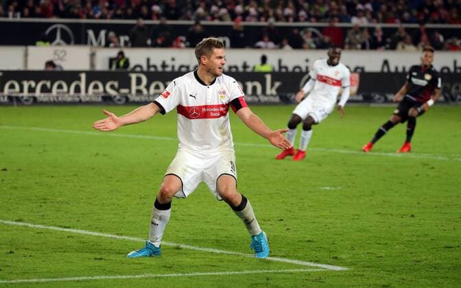VfB Stuttgart Bayer 04 Leverkusen Germany Stuttgart 08 12 2017 Football Bundesliga Season 2017 2018 15 Round VfB Stuttgart Bayer 04 Leverkusen Simon Terodde VfB Stuttgart