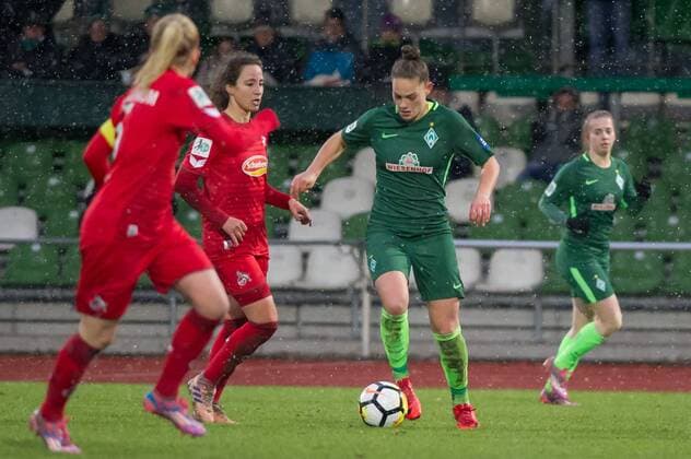 v left Julia Arnold 1 FC Köln 31 Giovanna Hoffmann SV Werder Bremen 17 on the ball Action Action Soccer Women SV Bundesliga SV Werder Bremen 1 FC Köln xobx