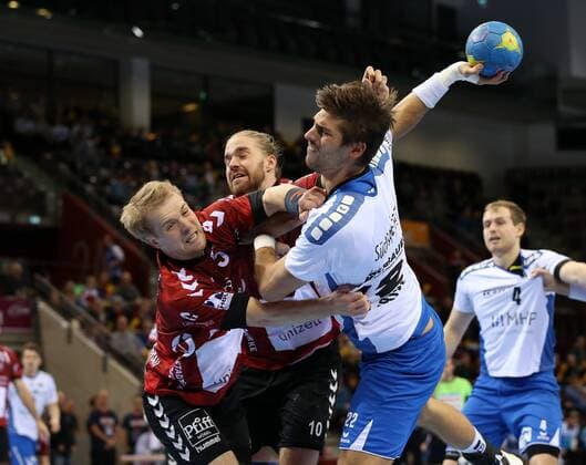 Ludwigsburg Handball 2 Bundesliga SG BBM Bietigheim vs VfL Lübeck Schwartau v Julian Lauenroth Lübeck Rickard Akerman Lübeck Paco Barthe BBM