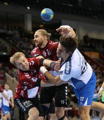 Ludwigsburg Handball 2 Bundesliga SG BBM Bietigheim vs VfL Lübeck Schwartau v Julian Lauenroth Lübeck Rickard Akerman Lübeck Paco Barthe BBM