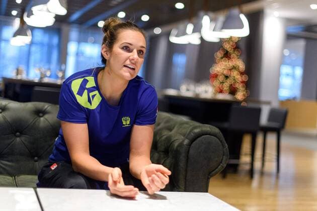 171211 Sabina Jacobsen is interviewed at a press meeting with the Swedish national team during the World Cups Handball December 11, 2017 in Leipzig  Copyright: CARLxSANDIN BB171211CS005