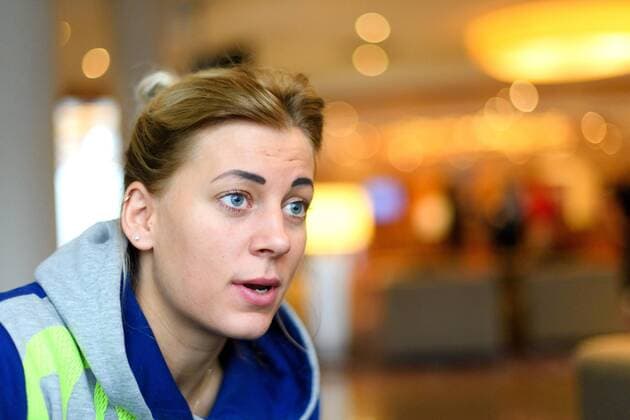 171211 Nathalie Hagman is interviewed at a press meeting with the Swedish national team during the World Cups Handball December 11, 2017 in Leipzig  Copyright: CARLxSANDIN BB171211CS006