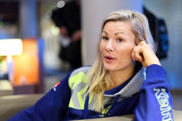 171211 Ulrika Toft Hansen is interviewed at a press conference with the Swedish national team at the World Cup on December 11, 2017 in Leipzig  Copyright: CARLxSANDIN BB171211CS010
