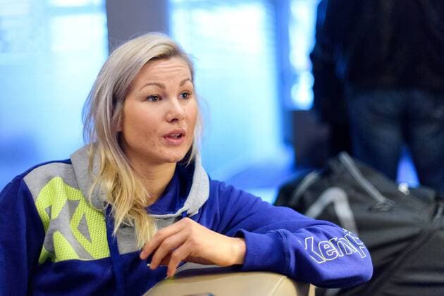 171211 Ulrika Toft Hansen is interviewed at a press conference with the Swedish national team at the World Cup on December 11, 2017 in Leipzig  Copyright: CARLxSANDIN BB171211CS012