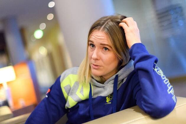 171211 Johanna Westberg is interviewed at a press conference with the Swedish national team during the World Cups Handball December 11, 2017 in Leipzig  Copyright: CARLxSANDIN BB171211CS016