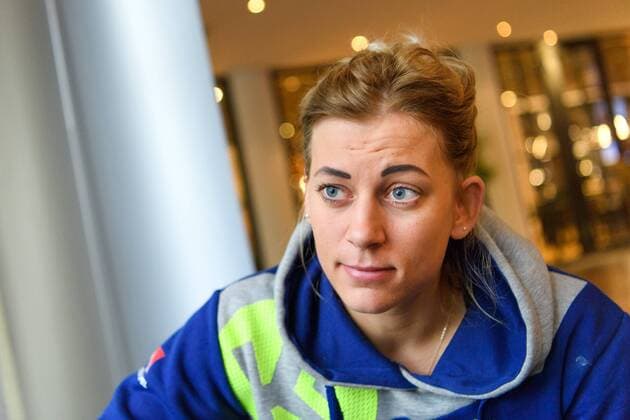 171211 Nathalie Hagman is interviewed at a press meeting with the Swedish national team during the World Cups Handball December 11, 2017 in Leipzig  Copyright: CARLxSANDIN BB171211CS022