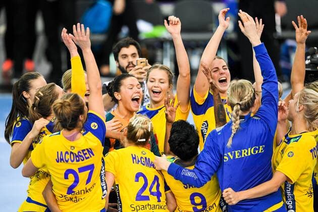 171212 Swedens players cheer for the quarterfinals between Sweden and Denmark during the World Cups World Cup on December 12, 2017 in Leipzig  Copyright: CARLxSANDIN BB171212CS076