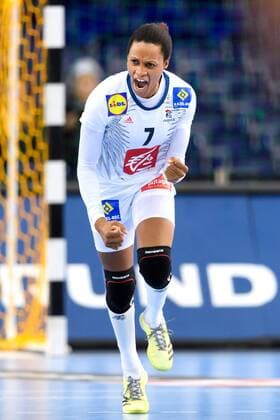 171212 France Allison Pineau celebrates the quarterfinals between France and Montenegro during the World Cups World Cup on December 12, 2017 in Leipzig  Copyright: CARLxSANDIN BB171212CS123