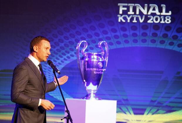Fußball, CL, Finale-Logo wird in Kiew präsentiert December 12, 2017 - Kiev, Ukraine - Ukrainian national soccer team coach ANDRIY SHEVCHENKO speaks during the presentation of the logo of the 2018 UEFA Champions League final in Kiev, Ukraine, on 12 December 2017. The UEFA Champions League final will be played at the Olimpiyskiy stadium in Kiev on 26 May 2018. Presentation of the logo of the 2018 UEFA Champions League final - ZUMAg194 20171212_zap_g194_007 Copyright: xSergxGlovnyx