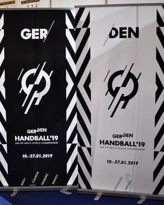 23 Handball Womens World Cup 2017 Handball World Cup Quarterfinals in Leipzig France Montenegro 12 12 2017 Advertising displays for the 26 Mens Handball World Championship Men from 10 to 27 January 2019 in Germany and Denmark with venues in Berlin Cologne Hamburg Munich Copenhagen and Herning Leipzig Saxony Germany