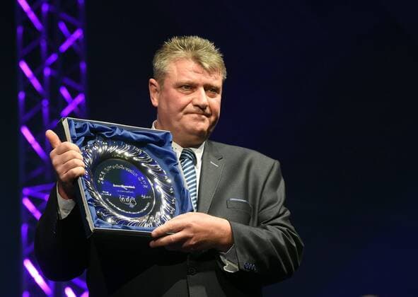 President of the Czech Tennis Federation Ivo Kaderka dedicates the Presidential award to deceased player Jana Novotna during the award-giving ceremony of the 25th best Czech tennis player award Golden Canary in Prerov, Czech Republic, on December 14, 2017. (CTKxPhoto LudekxPerina) CTKPhotoP201712140965201  LPE 006