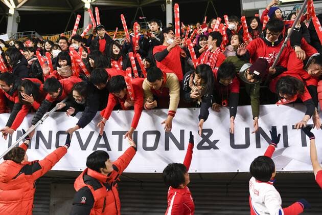 CHIBA, JAPAN - DECEMBER 15: North Korean players celebrate the East Asian Champions following their 2-0 victory with their fans during the EAFF E-1 Women s Football Championship between Japan and North Korea at Fukuda Denshi Arena on December 15, 2017 in Chiba, Japan.  Copyright: xVCGx CFP111140897897 