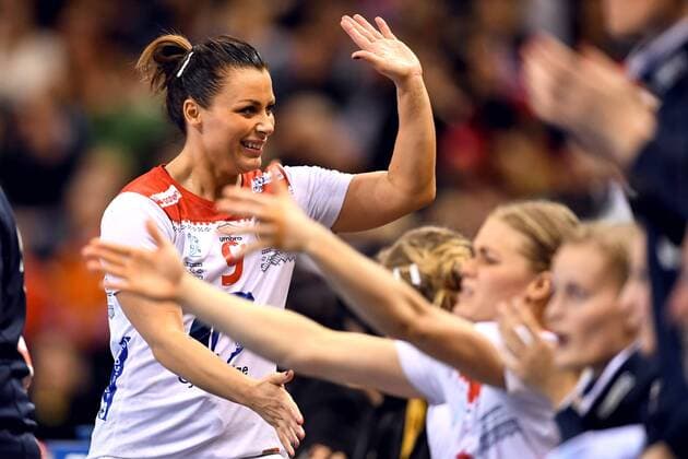 171215 Norways Nora Mork celebrates the semi-finals between the Netherlands and Norway during the World Cups World Cup on December 15, 2017 in Hamburg  Copyright: CARLxSANDIN BB171215CS044