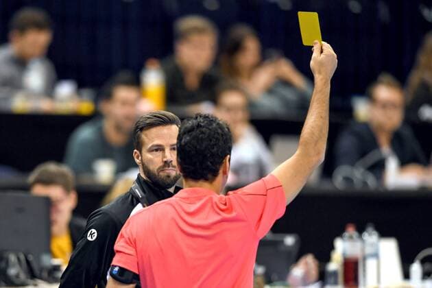 171215 Swedens federation Henrik Signell father yellow card during the semi-finals between Sweden and France during the World Cups World Cup on December 15, 2017 in Hamburg  Copyright: CARLxSANDIN BB171215CS139