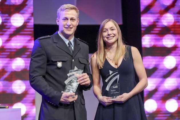 Felix Awards NRW Sportsman of the Year 2017 Duesseldorf 15 12 2017 The NRW Athletes of the Year 2017 Max Rendschmidt Canoe and Gina Lueckenkemper Athletics at the Felix Awards NRW Sportsman of the Year 2017 on 15 12 2017 in the Mitsubishi Electric Hall in Duesseldorf North Rhine-Westphalia xakx