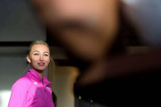 171216 Stine Bredal Oftedal is interviewed at a press meeting with the Norwegian team during the World Cup World Cup on December 16, 2017 in Hamburg  Copyright: CARLxSANDIN BB171216CS007