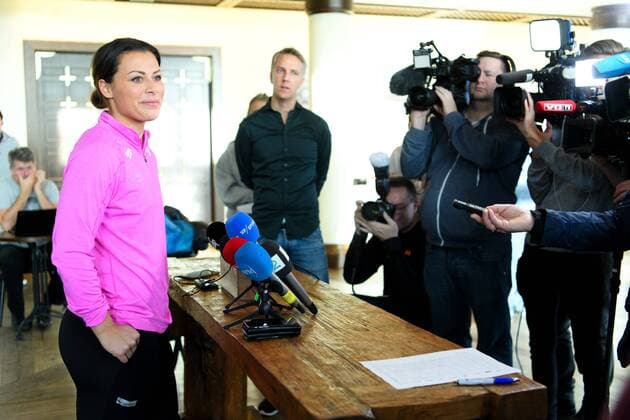171216 Nora Mork is interviewed at a press conference with the Norwegian launch of the World Cup at December 16, 2017 in Hamburg  Copyright: CARLxSANDIN BB171216CS009