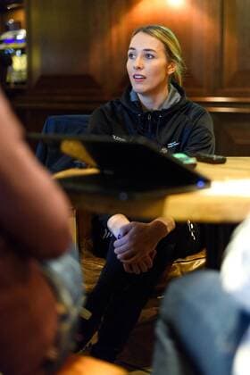 171216 Lois Abbingh is interviewed at a press meeting with the Dutch launch during the World Cup World Cup on December 16, 2017 in Hamburg  Copyright: CARLxSANDIN BB171216CS030