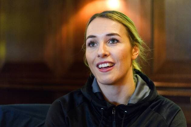 171216 Lois Abbingh is interviewed at a press meeting with the Dutch launch during the World Cup World Cup on December 16, 2017 in Hamburg  Copyright: CARLxSANDIN BB171216CS031